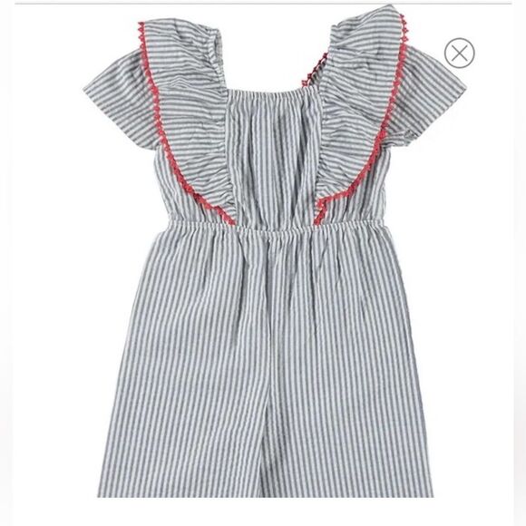 French Connection Ruffle Trim Seersucker Romper Size 6/7 - 4th of July l… - Picture 4 of 11